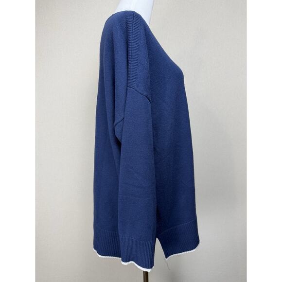 Ann Taylor Women's Sz XXL Sweater Tunic Navy Blue Boat Neckline White Trim - Picture 4 of 13